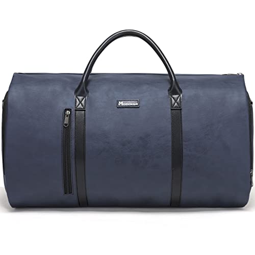 Modoker Convertible Leather Garment Bag, Carry on Garment Bags for Travel, Garment Duffel Bag, Gifts for Men Women Business Waterproof Suitcase Suit Travel Bags, Blue - color: C-Blue