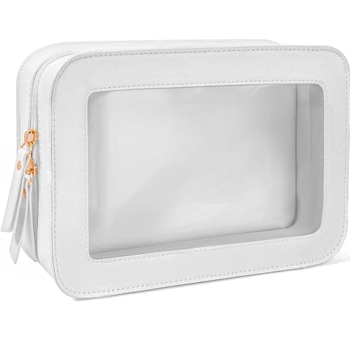 LETGO Clear Makeup Bag, Travel Cosmetic Case Toiletry Bag Make up Organizer Skincare Pouch for Women, Car Essentials Bag with Clear Windows (White, Standard) - color: White, size: Standard