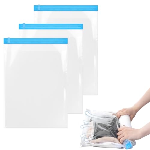 Travel Compression Bags, Roll-Up Space Saver Bags Vacuum Storage Bags 47x35cm/18.5x13.7in for Luggage Backpack Suitcase Packing Organizers(3PCS)