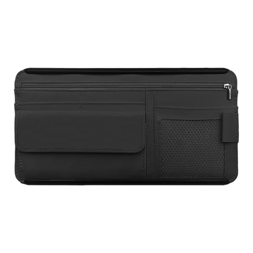 Car Sun Visor Storage Bag, Soft Leather Surface Organizer, Scratch-Resistant Auto Sunshade Organizer Bag, Can Store ID Card, Eyeglasses, Pen, Driving License etc (Black) - color: Black
