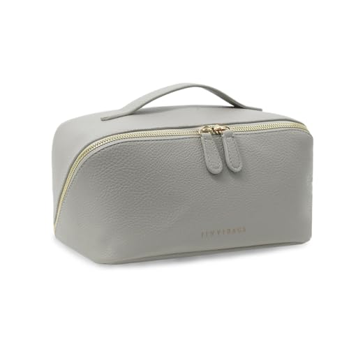 Travel Makeup Bag – Large Cosmetic Organizer with Waterproof PU Leather, Smooth Double Zipper & Tear-Resistant Lining, Toiletry Pouch for Women (Grey) - color: 01-Grey