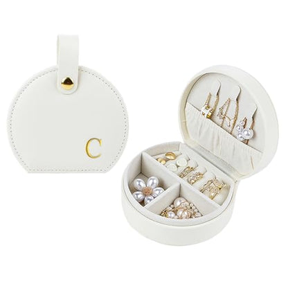 Travel Jewelry Case,Personalized Jewelry Box,Elegant Half-Moon Design with Personalized Golden Initial Case,Personalized Gifts for Women,Jewelry organizer;Personalized Gifts for Women or Friends(C) - style: C