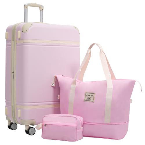 Merax Suitcase Set 28 inches Expandable Luggage with TSA Lock Spinner Wheels Hardshell Lightweight Vintage Luggage with Travel Bag,Light Pink - color: Light Pink, size: 28 IN