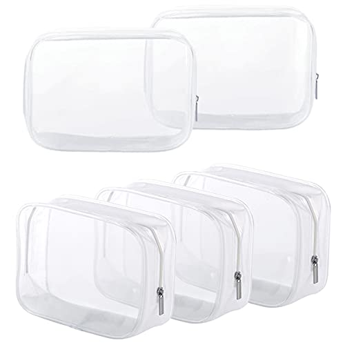 5 Pack Clear Plastic Zippered Toiletry Carry Pouch White, Small | TSA Approved, Portable Cosmetic Makeup Bag, For Vacation, Bathroom and Organizing - color: White 5, size: Small