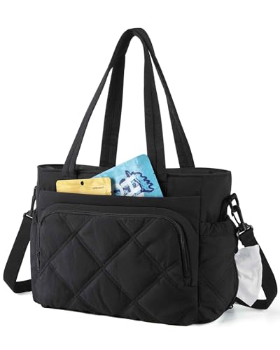 BAGSMART Lunch Bag Women Large Lunch Box Insulated Tote Bag with Multi-Pockets Quilted Puffy Tote for Work, Outdoors - color: 04-Black