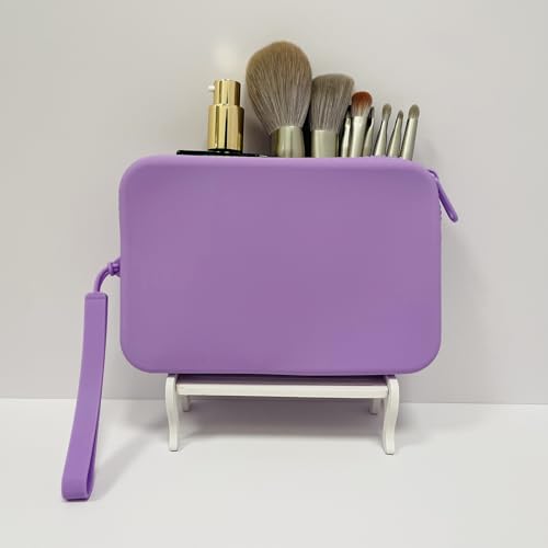 Large Silicone Multifunctional Essential Bag Portable Travel Makeup Bag for Women Men Cards Cash Bag Zipper Pouch (Purple) - color: Purple