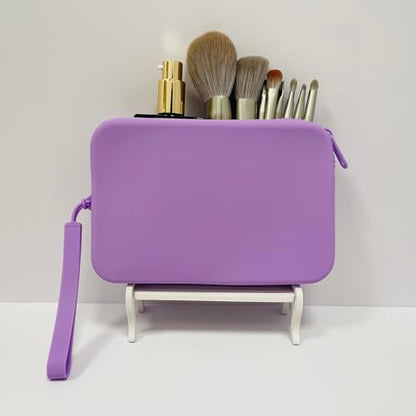 Large Silicone Multifunctional Essential Bag Portable Travel Makeup Bag for Women Men Cards Cash Bag Zipper Pouch (Purple) - color: Purple