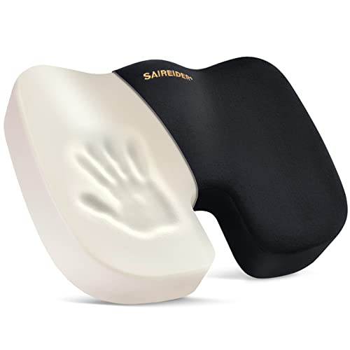 SAIREIDER Office Chair Cushion, Car Seat Cushion, Memory Foam Coccyx Cushion Pads for Tailbone Pain, Sciatica Relief Pillow, Correct Sitting Posture (Black) - color: Chair Cushion-black