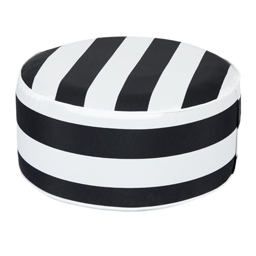 Outdoor/Indoor Inflatable Ottoman Pouf D20 xH9, All Weather Round Footstool with Handle, Water Repellent Portable Footrest for Patio Garden Camping Travel-Black White Stripe - color: Black White Stripe