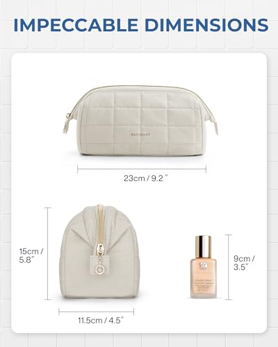 BAGSMART Makeup Bag Cosmetic Bag Wide Open, Beige, M, Wide-open Travel Makeup Bag With Puffy Padded and Rectangular Quilted - color: 08-Cream Beige