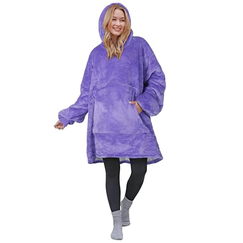 Catalonia Oversized Blanket Hoodie Sweatshirt, Wearable Sherpa Blanket Pullover, Gift for Her - color: Purple