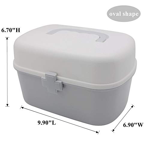 Plastic First Aid Storage Box Container Bin with Removable Tray and Portable Handle, Family Emergency Medicine Kit Case Organizer, White&Gray - color: white&gray
