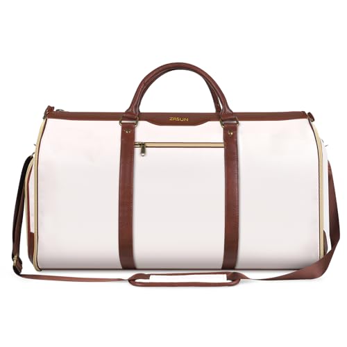 ZRSUN Garment Bag for Travel, Convertible Carry-On Duffel with Shoe Compartment, Waterproof & Wrinkle-Free Suit Carrier for Business Trips & Weekend Getaways, Foldable & Lightweight - color: Beige