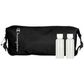 CHAMPION - Hanging Toiletry Bag - Travel Sized Polyester Bag Water-Resistant, Cosmetics Organizer Bag with Two Compliant Bottles - Lightweight Portable Zipped Bag for Unisex – True Black 10"x3.9"x3.9" - style: True Black