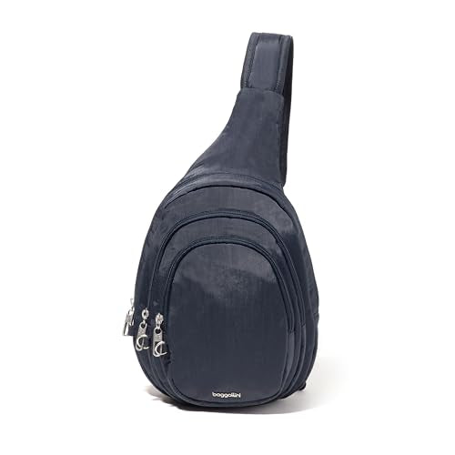 Baggallini Securtex® Anti-Theft Multi Zip Sling - Lightweight 8.6"x15.2" Travel Bag with Locking Zippers & RFID Protection - color: French Navy