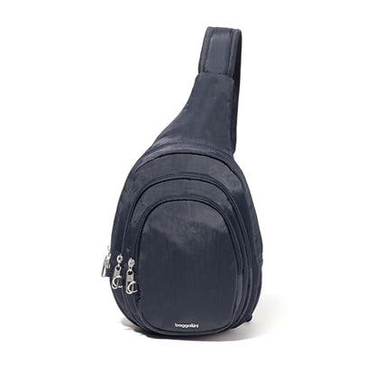 Baggallini Securtex® Anti-Theft Multi Zip Sling - Lightweight 8.6"x15.2" Travel Bag with Locking Zippers & RFID Protection - color: French Navy