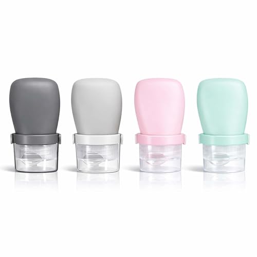 1 oz Silicone Travel Bottles, Leakproof Squeeze Bottle Mini Travel Size Container for Toiletries Lotion Shampoo and Conditioner Liquid Salad Dressing to go Condiment, TSA Approved, 4 Pack - color: Black, Grey, Pink, Green, size: 1 oz