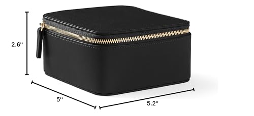 Leatherology Black Onyx Medium Jewelry Organizer – Full-Grain Leather Travel Case with Structured Design, Ring & Earring Storage, Zippered Suede Pouches - color: Black Onyx