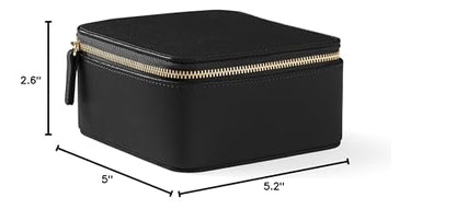 Leatherology Black Onyx Medium Jewelry Organizer – Full-Grain Leather Travel Case with Structured Design, Ring & Earring Storage, Zippered Suede Pouches - color: Black Onyx