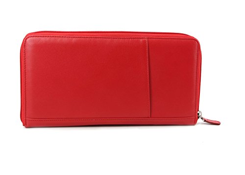 Zip-Around Passport Wallet Executive Unisex Leather Boarding Pass Holder (Red) - color: Red