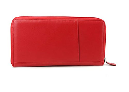 Zip-Around Passport Wallet Executive Unisex Leather Boarding Pass Holder (Red) - color: Red