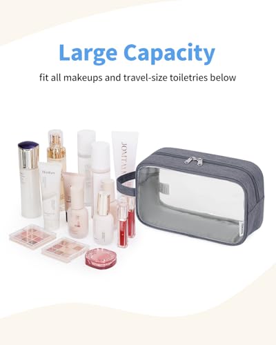 Narwey Clear Travel Toiletry Bags for Traveling Toiletries Men Women, Clear Makeup Bag Cosmetic Bag with Zipper, Make Up Pouch Organizer Bag with Handle, Skincare Beach Snack Medicine Bag, Grey - color: Clear-Grey