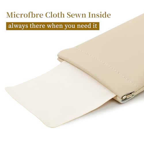 Squeeze Top Sunglass Case, New Organosilicon Soft PU Leather Eyeglass Glass Case Travel Large Sunglasses Pouch - color: Beige