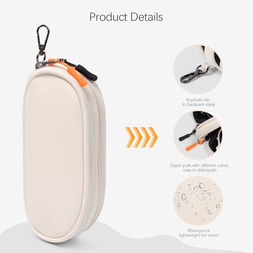 Double Eyeglasses Case Soft Portable Zipper Sunglasses Pouch with Keychain Clip for Men Women - color: Cream Pu