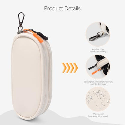 Double Eyeglasses Case Soft Portable Zipper Sunglasses Pouch with Keychain Clip for Men Women - color: Cream Pu