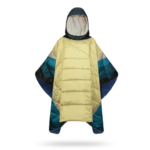 Camping Blanket, Poncho Wearable Hoodie Blankets Outdoor Waterproof Windproof Warm Durable & Portable for Stadium, Concerts, Car,Travel, Beach, Picnic, Grass,75 * 52 inch