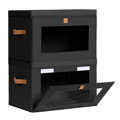 Homsorout Collapsible Storage Bins - Large Stackable Organizer Bins, Decorative Boxes with Handles & Window, Fabric Containers for Living Room, Closet, Dorm, 2 Pack, Black - color: Black, size: Large - 2 Pack
