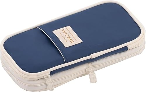 Arnuixty Large Storage Pencil Case Pen Bag with Zipper Big Capacity Pouch Organizer for Office Travel Holder Box - color: Navy Blue
