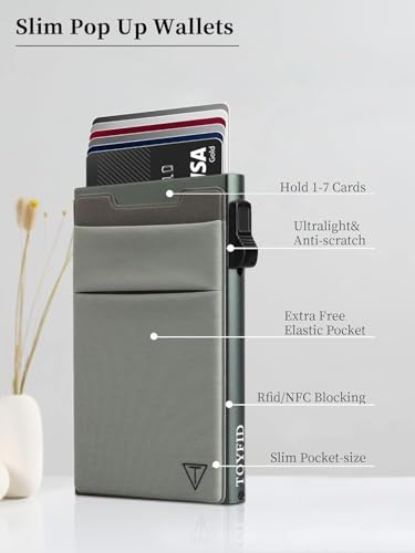 TOYFID Credit Card Holder Wallet for Mens - Metal Slim Minimalist Cards Holder with Stretch Money Pocket - RFID Blocking&Ultralight Small Wallet - color: Grey A