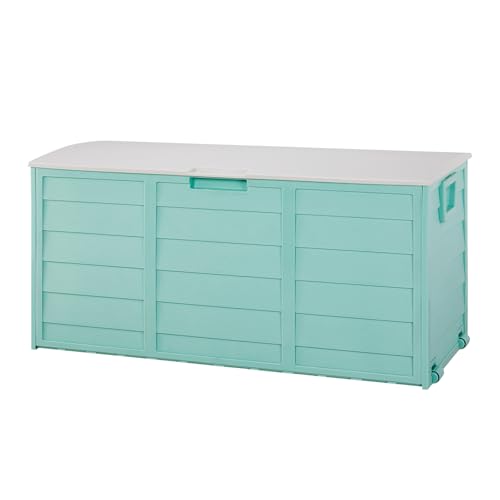 Vasitelan 75 Gallon Outdoor Storage Box, Lockable Plastic Storage Containers with Lid, Patio Deck Box Furniture for Garden, Pool, Balcony, Yard (Green) - color: Green