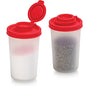 SIGNORAWARE Salt and Pepper Shakers Moisture Proof Set of 2 Large Salt Shaker to go Camping Picnic Outdoors Kitchen Lunch Boxes Travel Spice Set Clear with Red Covers Lids Plastic Airtight Dispenser - size: Large, 2 pack