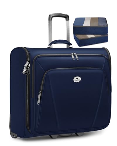 MATEIN Rolling Garment Bags for Travel, Large 2-Wheeled Suit Carrier Fits 17.3Inch Laptop, Foldable Travel Suit Bag With Wheels & 2 Packing Cubes, Check-in Suitcase Luggage for Business Trips, Blue - color: Dark Blue, size: Large - Checked