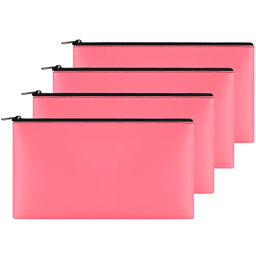 4Pack Money Bag 11 X 6" - Safe Durable Waterproof PU Leather Bank Pouch With Zipper for Cash, Coins, Checks, Bills, Receipts, Makeup, Tool Storage (Peach) - color: Peach, size: 4 Pieces