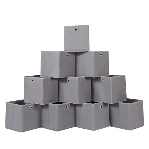 Foldable Storage Cubes Bins ,11 Inch Cloth Storage Cube Fabric Storage Box Cubes Organizer Baskets with Handles for Home Organizer Set of 10 (Grey) - color: Grey, size: 10 Pack