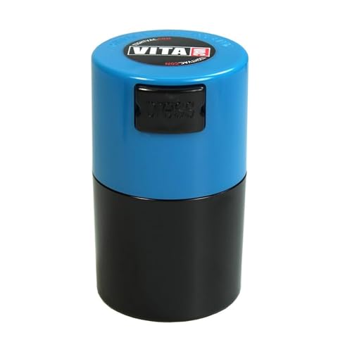 Vitavac - 5g to 20 grams Vacuum Sealed Container - Light Blue Cap & Black Body - color: Light Blue
