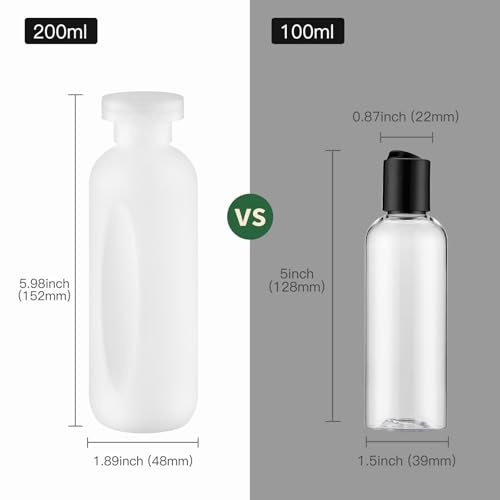 Empty Shampoo Bottles 6.7oz - Large Size Refillable Plastic Liquids Toiletry Containers - Empty Leak Proof Lotion Toiletries Dispenser - Clear Flip Cap Top Body Wash and Cosmetic Set 4 Pack - color: Clear