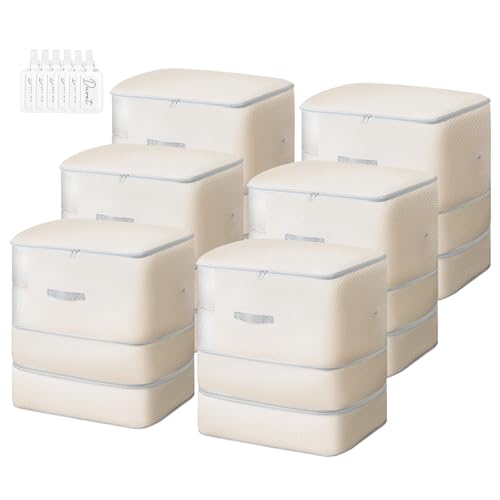 Comforter Storage Bag - 130L Large Capacity Blanket Storage Bags 3-Layer Ultra Space Saving Self Compression Organizer, Washable Compression Bags for Storage Comforter Blanket, 6-Pack, Beige - color: Beige, size: XL-6 Pack - 3-Layer