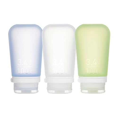 humangear GoToob+ Bottles - Silicone Leak-Proof Travel Tubes for Toiletries, Camping & TSA Carry-On (3-Pack), Large (3.4 fl oz; 100ml), Clear/Green/Blue - color: Clear/Green/Blue, size: 3.4 Ounces