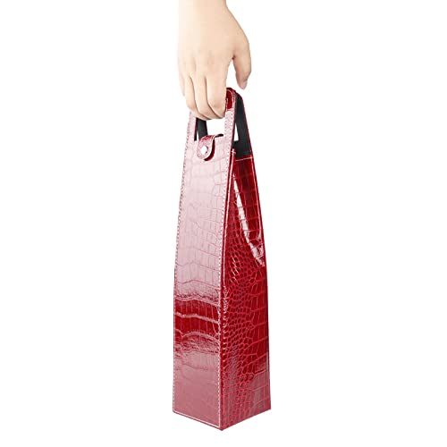 Tomotato Leather Wine Bottle Carrier, Stylish PU Leather Wine Tote Bag with Hard Shell Protection, Portable Single Bottle Holder, Red, for Picnic Beach Party Travel Wedding Housewarming - color: Red