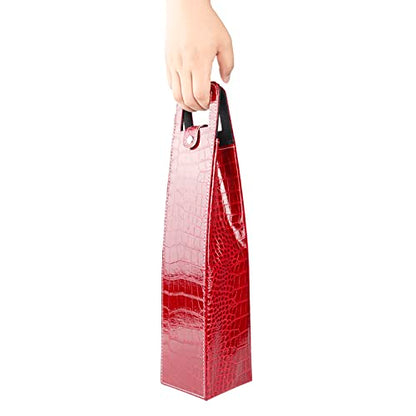 Tomotato Leather Wine Bottle Carrier, Stylish PU Leather Wine Tote Bag with Hard Shell Protection, Portable Single Bottle Holder, Red, for Picnic Beach Party Travel Wedding Housewarming - color: Red