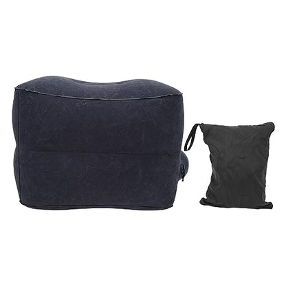 Foot Rest Pillow Inflatable Two Layer Single Air Valve PVC Flocking Portable Reducing Fatigue Airplane Foot Pillow for Office Home Travel (Dark Blue) - color: Dark Blue