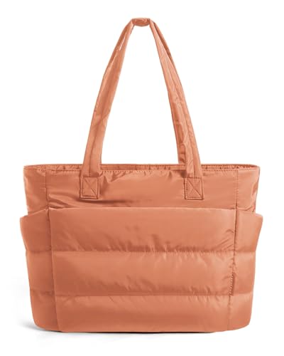 BAGSMART Tote Bag for Women, Lightweight Puffy Tote Bag with Compartments Shoulder Bag Handbag for Travel, Work, Gym | Lightweight - color: Orange, size: Standard