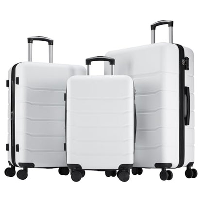 Sweetcrispy 3 Piece Luggage Set, Hard Shell ABS Travel Suitcase with Silent Spinner Wheels, TSA Combination Lock, Lightweight Rolling Suitcases for Business Trip Vacation, White, 20/24/28 Inch - color: White, size: 3-PCS Set (20/24/28 Inch)