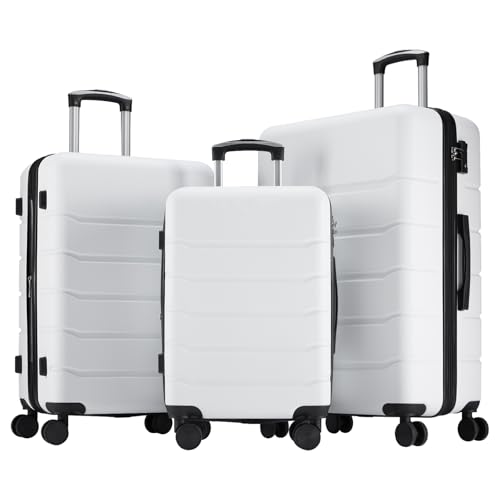 Sweetcrispy 3 Piece Luggage Set, Hard Shell ABS Travel Suitcase with Silent Spinner Wheels, TSA Combination Lock, Lightweight Rolling Suitcases for Business Trip Vacation, White, 20/24/28 Inch - color: White, size: 3-PCS Set (20/24/28 Inch)