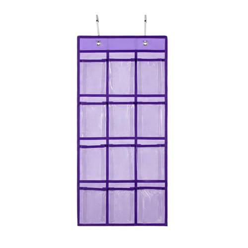 Classroom Pocket Chart For Cell Phones Calculators Over The Door Hanging Closet Underwear Sock Jewelry Organizer Holder 12 Clear Pockets (PURPLE) - color: PURPLE