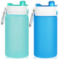 PLTCAT Collapsible Water Bottle, 19oz Foldable Bottle BPA Free Reusable Lightweight Leak-Proof Travel Silicone Water Bottle for Travel, Gym, Hiking, Office, Camping - color: Green and Blue